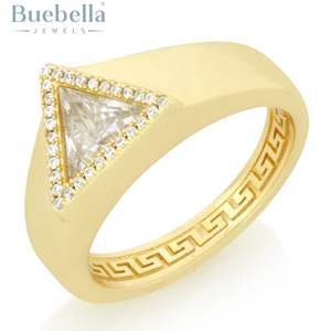 Original 925 Sterling <b>Silver</b> 14K Gold Plated Trillion-Cut Ring for Men for <b>Wedding</b> and Party - Product Image 1