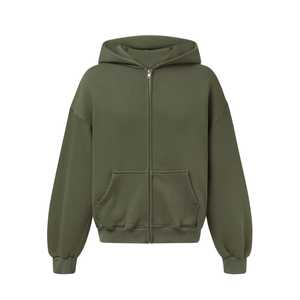 Sudadera con Capucha Unisex de Alta Calidad, Bordada, con Hombros Caídos, Talla Grande, Lavado Vintage, Cierre de Cremallera, Estilo Urbano, Transpirable, 400GSM, Estilo Francés - Product Image 1