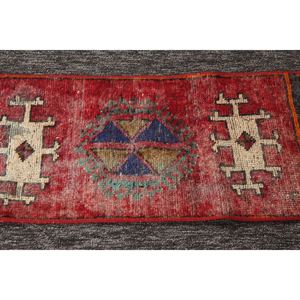 Petit tapis turc 1x3,5 pieds, tapis géométrique vintage rouge arc-en-ciel - Product Image 5