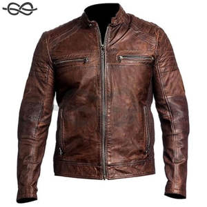 Veste de motard en cuir d'agneau véritable personnalisée pour hommes en noir marron véritable veste de moto vintage d'extérieur avec matériau en duvet - Product Image 1