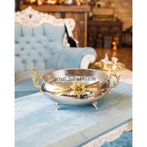 Cuenco de Metal de alta calidad, cuenco para servir de forma redonda de trabajo elegante con acabado dorado, cuenco de comida de Metal para decoración de boda, vajilla - Product Image 6