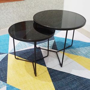 Nesting <b>Sofa</b> <b>Table</b> Set with Minimalist Design and Tempered Glass Top - Product Image 3