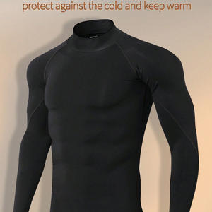 Vente en gros de logo personnalisé haut de compression à manches longues pour hommes tissu coupe-vent extensible et respirant grande taille pour l'entraînement - Product Image 2