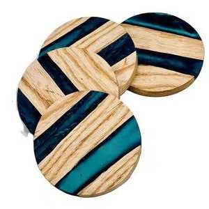 Handcrafted Wooden Coaster Premium Round Set Set of 4 Elegant Wood Coasters Durable Drink Coasters Stylish Drink Mats - Product Image 2