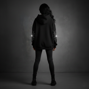 Sudadera con Capucha Extra Grande de Invierno Estilo Gótico Y2K Personalizada para Mujer, con Pedrería en los Codos, Ecológica, de Algodón Grueso - Product Image 4