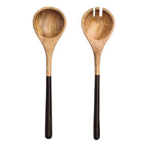 High Fashion Designer Spiral Handle Acacia Wood <b>Spoon</b> and Fork Set Wooden <b>Salad</b> Servers with Long Handle Kitchen Accessories - Product Image 5