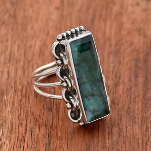 Anillo Baguette Esmeralda 925 Plata de Ley Triple Banda Anillo largo de filigrana Anillo DE BODA DE DECLARACIÓN bohemio para mujer - Product Image 2