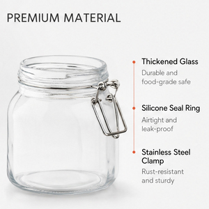 Pot de conservation en verre transparent Mason de 500 ml, 750 ml, 1000 ml avec couvercle et boucle pour grains de café, miel, citron, <span class=keywords><strong>farine</strong></span>, flocons <span class=keywords><strong>d</strong></span>'avoine - Product Image 4