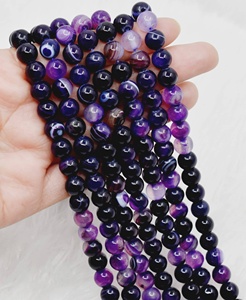 Perles rondes en agate rayée naturelle de qualité supérieure, violettes, 8 mm, pour la méditation, bijoux de mode - Product Image 5