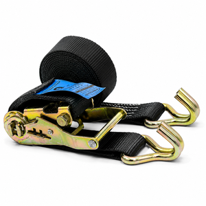 Correas de Trinquete de Poliéster Negro de Alta Resistencia de 38 mm (1.5 Pulgadas) con Ganchos Metálicos Duraderos para un Fijación Segura de la Carga - Product Image 1