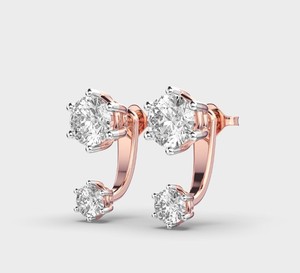 Pendientes de tuerca tipo ear climber con doble diamante redondo cultivado en laboratorio, oro blanco/rosa/amarillo de 18K, certificado IGI, regalo para aniversario/fiesta - Product Image 5