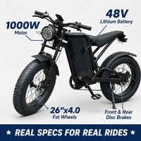 Vélo de montagne électrique à pneus larges 48V 1000W avec cadre en acier, freins à disque, moteur sans balais, batterie au lithium, 26 pouces, vente en gros OEM