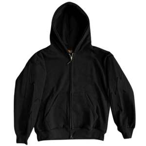 <b>Men</b> <b>Black</b> Full Zip Hoodie Minimal Logo Cotton <b>Fleece</b> Hooded Sweatshirt Modern Casual Urban Streetwear - Product Image 1