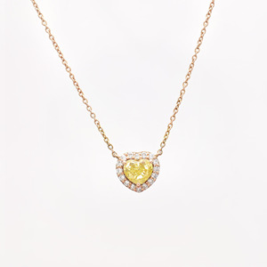 Collar de Compromiso con Halo de Corazón en Oro Rosa de 14k, Listo para Enviar, 0.71 CT, Corte Corazón, Amarillo, Ajustable, Joyería con Certificado IGI - Product Image 1