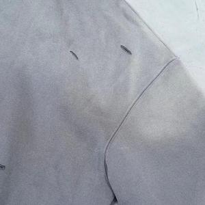 Sudadera con Capucha Oversize para Mujer, Gris Sólido, Algodón Lavado, Tejido de Punto, Diseño Desgastado con Agujeros, Manga Regular, Estilo Otoñal - Product Image 6