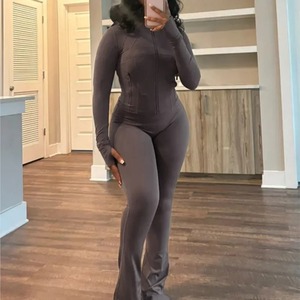 New <b>100</b>% Cotton Woman Zipper Sweat Suits Full Sleeves Premium Quality 2 Piece Set Breathable Customize Slim Fit Tracksuits - Product Image 5