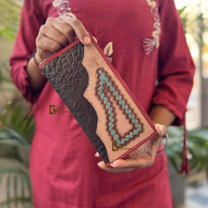 Outil à main sculpture hommes Long portefeuille RFID Nylon doublure Offre Spéciale mode élégant couleur marron porte-monnaie cadeau pour lui - Product Image 1