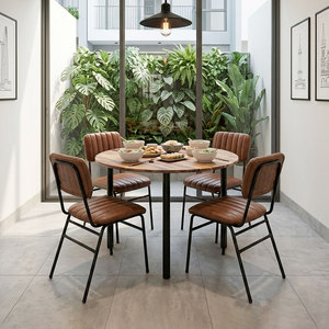 Modern Acacia Wood <b>Round</b> <b>Dining</b> <b>Table</b> (1m) with <b>4</b> Comfortable Cushioned Chairs CBBA108 Design - Product Image 5
