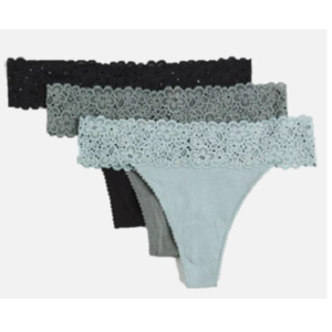 Tanga Romántica de Cintura Media para Mujer con Detalles de Encaje, Teñido Liso, Transpirable, Antibacterial, de Secado Rápido, Spandex/Nylon - Product Image 1