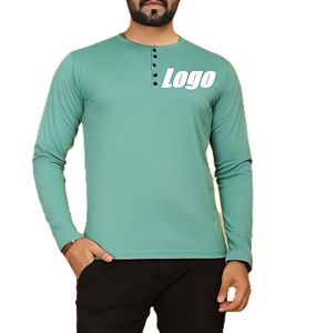 T-shirt pour homme en coton 100% en gros, respirant, à séchage rapide, tricoté, col rond, manches longues, coupe régulière, couleur unie, décontracté, numérique - Product Image 1