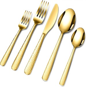 Cuillère fourchette en acier inoxydable Couverts en or Taille personnalisée et pour restaurant Cuillère dorée de qualité supérieure Manche en bambou - Product Image 2