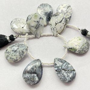Cuentas de Briolette con forma de pera facetada de ópalo de dendrita, cuentas de piedras preciosas naturales de buena calidad para la fabricación de joyas - Product Image 3