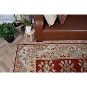 Vintage Rug 3.9x6.46 ft, <b>Red</b> Brown Solid <b>Wool</b> Turkish Rug - Product Image 3