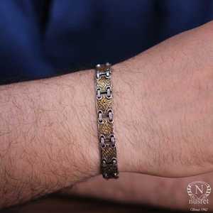 925 Sterling Silver Antique Design Bracelet with Bronze Accents Cultural Collectible Jewelry - Product Image 1
