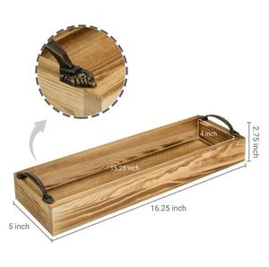 Plateau de service polyvalent en bois de pin massif avec poignées en métal robustes, idéal pour le vin, les bougies et la décoration, pour les acheteurs en gros - Product Image 3