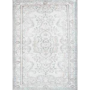 Tapis en laine noué à la main vintage ivoire, motif médaillon abstrait rectangulaire pour salon et couloir, fait main Pae-1487 - Product Image 1