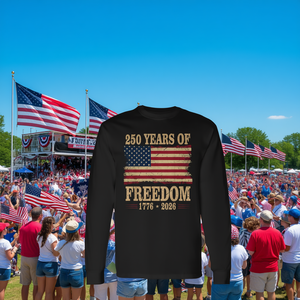 T-shirt a maniche lunghe per il 250° anniversario dell'indipendenza americana 250 anni di libertà Celebra con un'elegante maglietta promozionale - Product Image 3