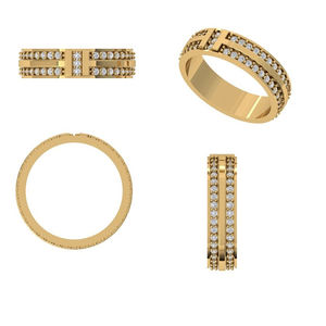 Bague de mariage élégante en or rose 14 carats avec sertissage de pavé à double rangée et accent central vertical pour hommes. - Product Image 4
