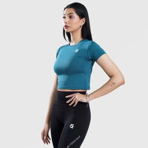 W024 Ladies Slim Fit Cropped Tee XS-XXS Teal Cotton <b>Knitted</b> T-Shirt Bow Collar <b>Animated</b> Character <b>Pattern</b> Breathable Striped - Product Image 3