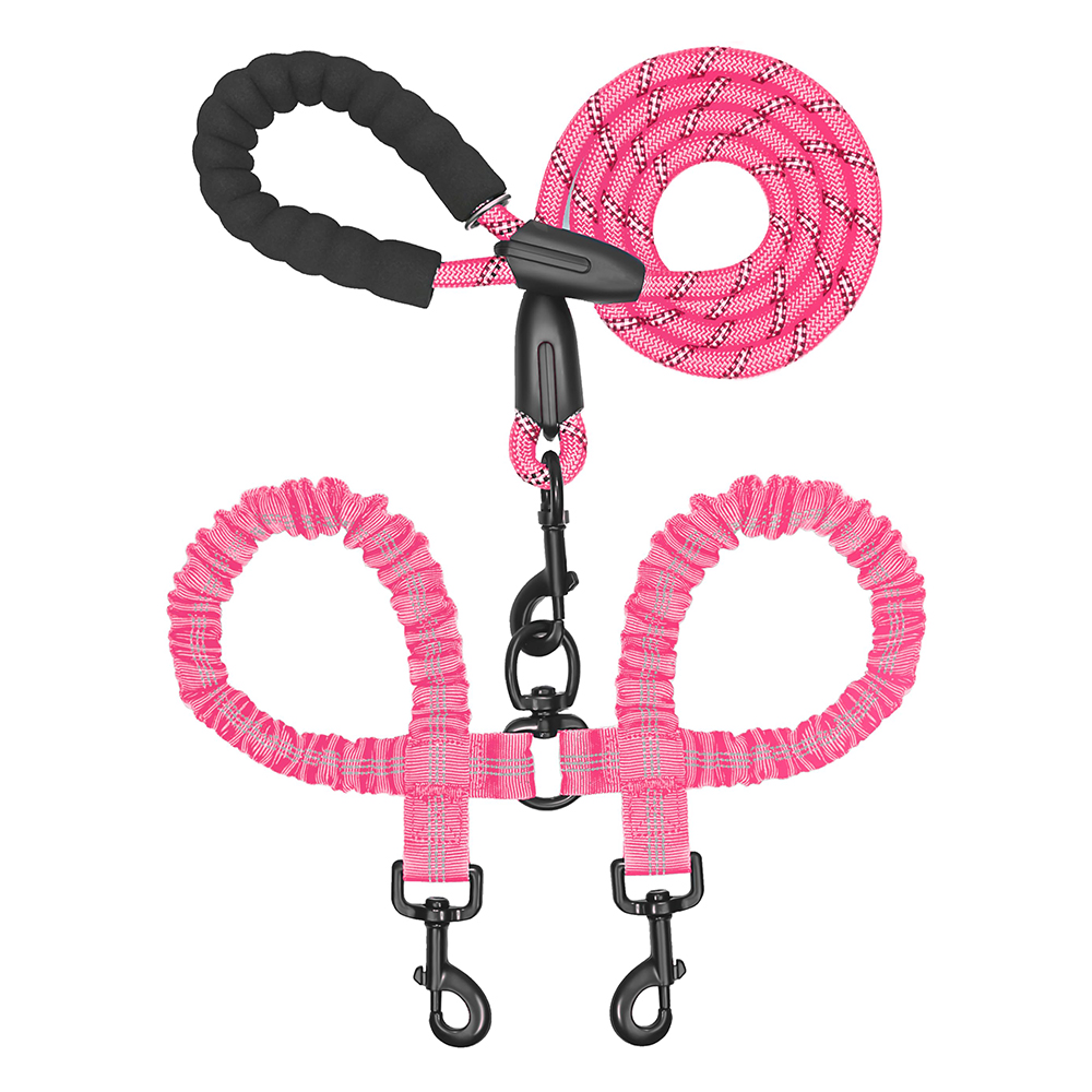 2-in-1 Nylon Dog Lead Upgraded Double Dog Leash with Adjustable Strap Shock Absorbing Bungee No Tangle Print Pattern