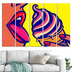 Toile imprimée : Femme Pop Art léchant une crème glacée dans un style vitrail, LOT DE 5 TOILES - Product Image 1