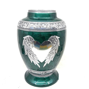 Ailes d'Ange Vert Coeur Urne de Crémation en Aluminium Cendres Humaines Adultes Décoratif Mémorial Funéraire Souvenir Inhumation Récipient de Stockage de Cendres - Product Image 1