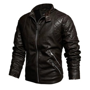 Veste en cuir d'hiver pour homme, col montant, logo sur le devant, cuir de vachette véritable, service OEM personnalisé, vente en gros - Product Image 1