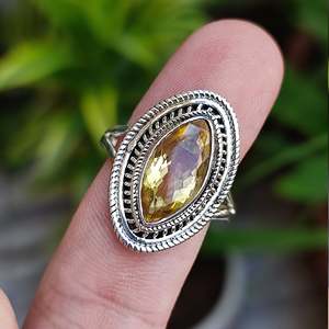 925 Sterling <b>Silver</b> Boho Jewelry Natural Citrine Yellow Gemstone <b>Ring</b> with Oval Cut Handmade Women's <b>Statement</b> <b>Ring</b> - Product Image 3