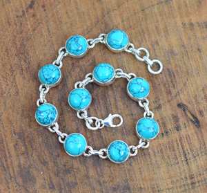 Pulsera Ajustable Redonda de Plata de Ley 925 con Turquesa Azul, Joyería Hecha a Mano para Mujer, Regalo de Moda - Product Image 6