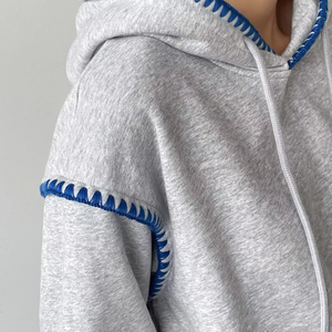 Alta calidad logotipo personalizado bordado de moda al por mayor de las mujeres Sudadera con capucha francés Terry pulóver Streetwear algodón invierno - Product Image 2