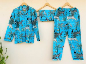 Conjunto de pijama de algodón Natural con estampado de animales, conjunto de vestido de noche, ropa de dormir cómoda, camiseta y pantalones cortos de pijama para verano, 3 uds. - Product Image 4