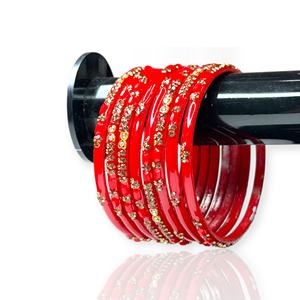 Premium Red Golden Plated Trendy Wedding <b>Bangle</b> <b>Set</b> Geometric Design Imitation Pearl at Wholesale Price for Women - Product Image 2