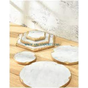 Juego de 2 posavasos de mármol blanco con borde de color dorado de ágata, Premium Decoración de mesa de calidad, posavasos de colocación de boda clásicos hechos a mano - Product Image 4