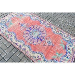 4x7.2 ft Area Turkish Vintage Rug, <b>Red</b> Animal Print <b>Wool</b> Rug - Product Image 4