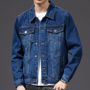 Veste en jean bleu classique pour homme, coupe ajustée, en coton, décontractée, pour l'extérieur, veste de camionneur, mode streetwear, haut à porter - Product Image 4