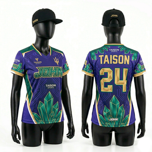 Jersey Deportivo Premium para Mujer, 180 GSM, Poliéster, Diseño Geométrico Azul y Morado, Transpirable, Logotipo Personalizado por Sublimación - Product Image 5