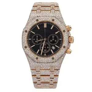 Reloj de Lujo con Diamantes, Esfera de Cristal, Movimiento de Cuarzo de Alta Calidad, Adornos de Moissanita Negra, Estilo Clásico y Moderno - Product Image 1