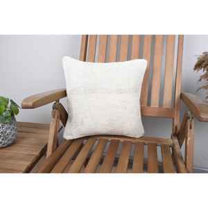 Rústico Primitivo 14x14 pulgadas Alfombra de lana beige con diseño de almohada de patrón vintage tejido - Product Image 1