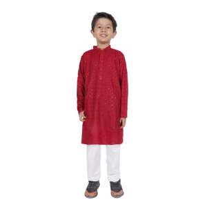 TRILOKI Formal Kids Kurta Set for Boys <b>Red</b> Rayon Indian Traditional Ethnic Wear with <b>Sequined</b> Embroidery PARKID12 - Product Image 1