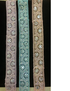 Bracelets et lacets brodés à la machine, personnalisés, brodées à paillettes, de couleur rose et jaune et orange, pour les robes de mariée, 50 pièces - Product Image 1